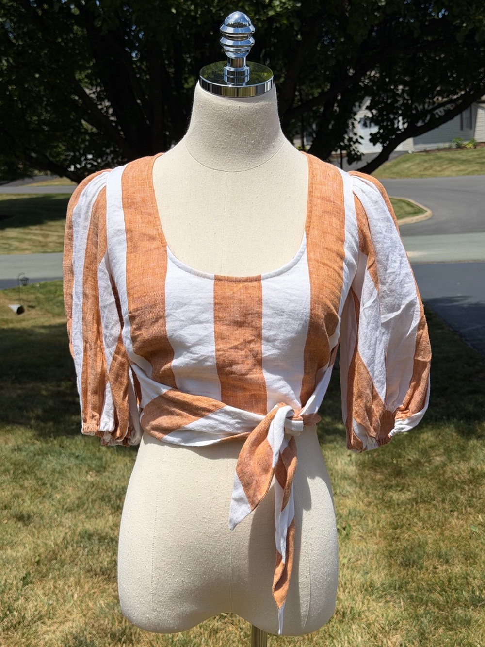 Amanda Uprichard Gloria Euro Summer Linen Blend Tie Front Crop Top Coastal Chic - Picture 2 of 14